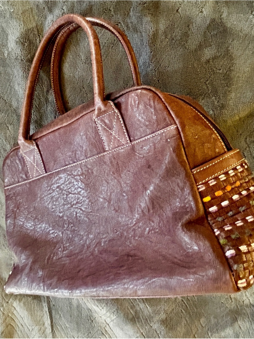 Carlo Carmaquini Tibetan Kid Skin Leather Bag Plum Italy